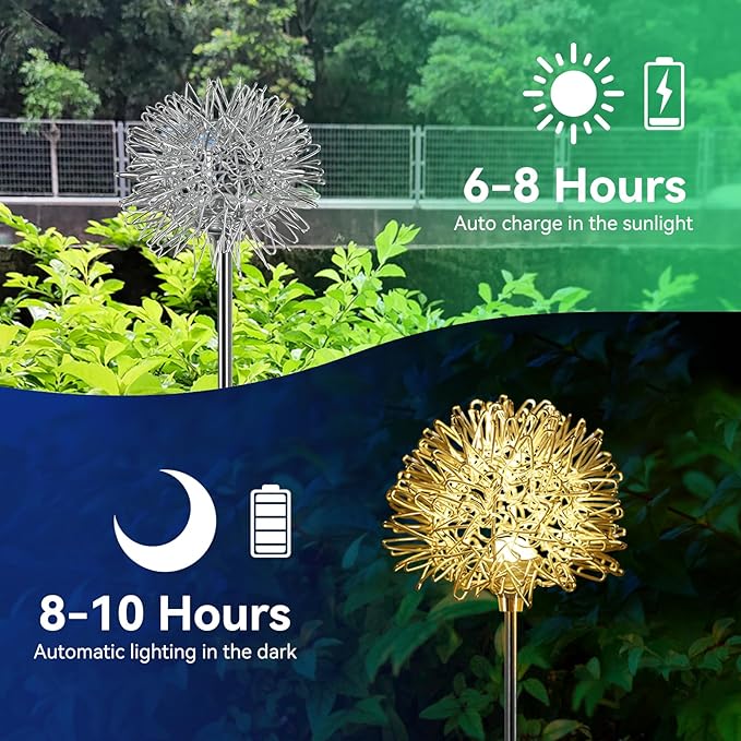 2 Pack Sunflower Garden Lights + 2 Pack Aluminum Ball Garden Lights