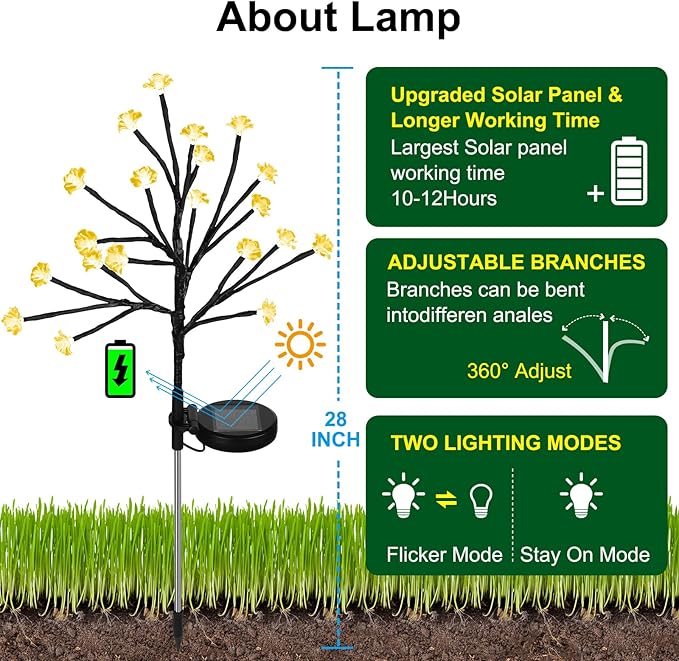 Solar Garden Lights Decorative, Solar Outdoor Lights Waterproof 4Pack,80Led Rose Solar Flower Lights Garden Decor, Solar Lights for Outside Yard,Lawn,Garden Decorations Gardening Gifts