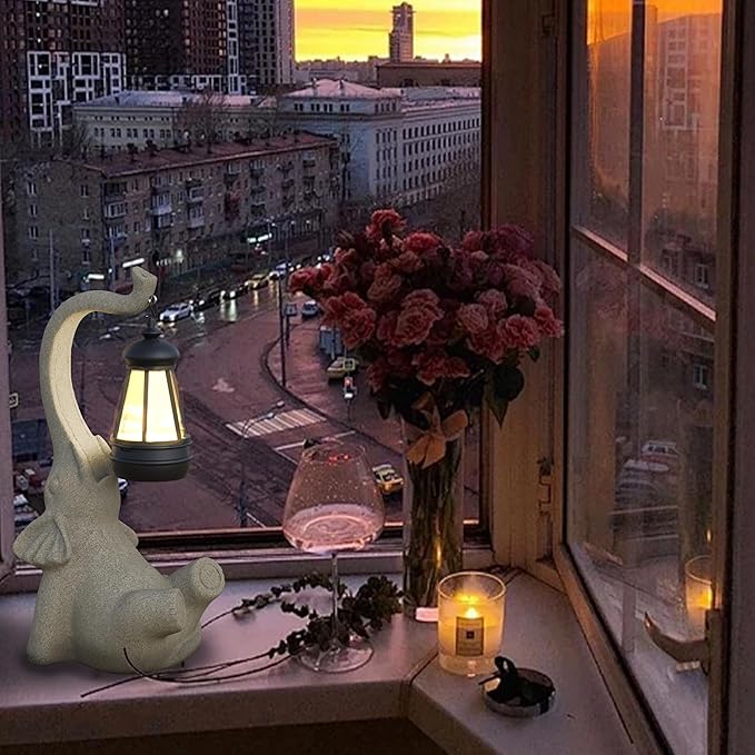 Solar Powered Outdoor Figurine Lights, 10 Inch Waterproof Animal Elephant Statue Light, Suitable for Decorations for Patio, Balcony, Lawn, Courtyard, Etc. (Face Upward)