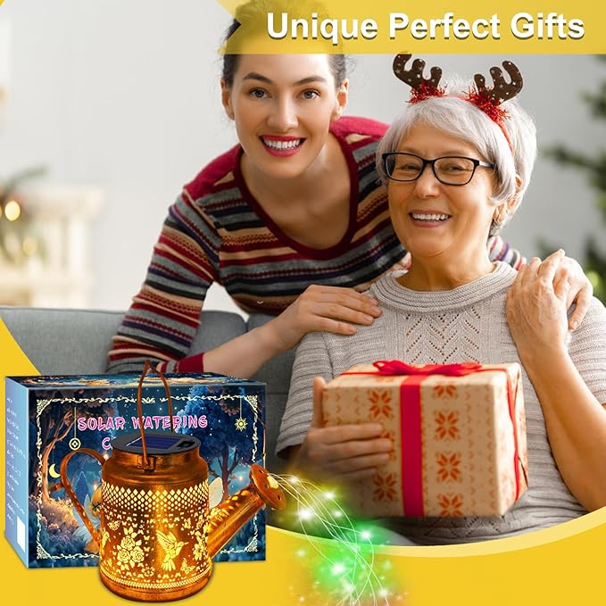 2 Pack Solar Lanterns Outdoor Waterproof,Hummingbird Watering Can Garden Decor,Hanging Solar Path Lights Yard Art,Outside Patio Decorations Gardening Birthday Gifts for Mom Grandma Women (with Hook)