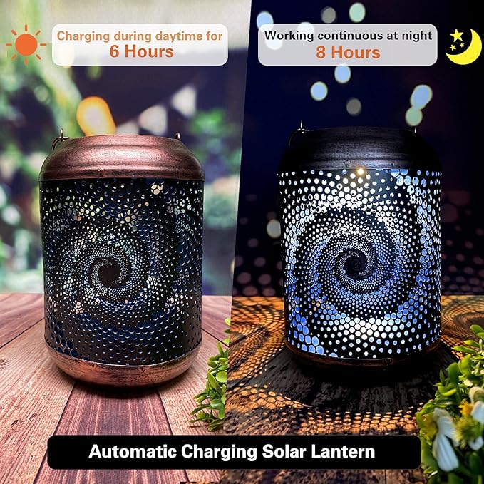 4 Pack Solar Lanterns Outdoor Hanging Lantern Metal Waterproof LED Lantern with Solar Powered Garden Patio Decorations Decor Lantern with Handle Christmas Gift Idea