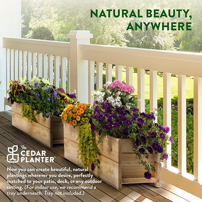 Greenes Fence Cedar Wood Planter Box with Rail Mount Brackets, 21" x 11" x 7" (2-Pack) - Made in USA with North American Cedar