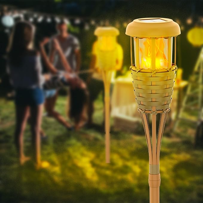 Solar Outdoor Lights, Solar Torch Lights Outdoor Flickering Flame, Outdoor Decorations for Patio Path Yard - 6 Pack