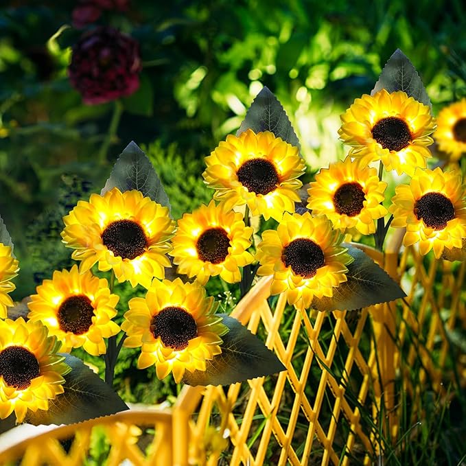 Solar Garden Lights, 4 Pack Sunflower Outdoor Lights Solar Flower Lights for Outside with 12 Larger Sunflower Gardening Gift for Mom Women Decorative Lights for Garden Decor Yard Patio Lawn Pathway