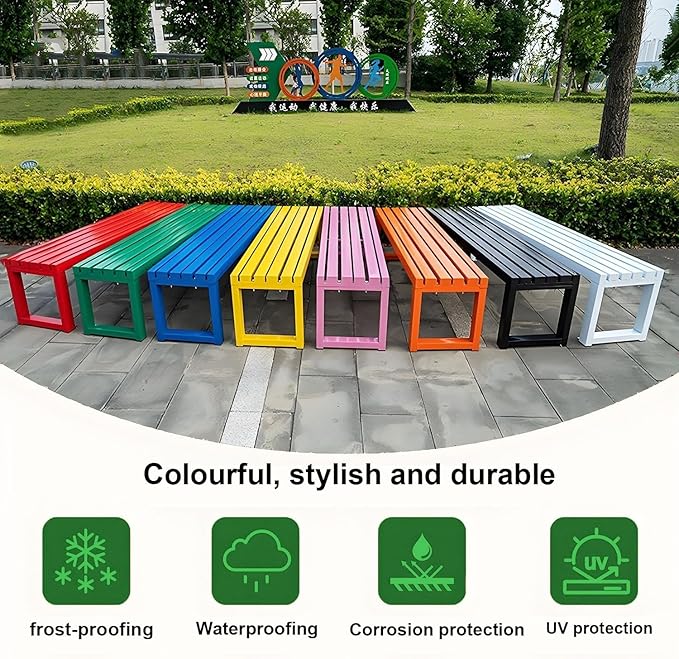 Weatherproof Metal Dining Bench, Outdoor Bench Backless Patio Bench 2-Person Farmhouse Bench Garden Bench for Kitchen, Living Room, Entryway(Orange,5.9ft)