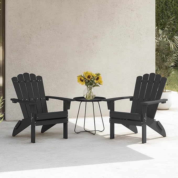 Set of 4 Folding HDPE Adirondack Chairs - Heavy-Duty Weather-Resistant Patio Chairs with Wide Armrests & Ergonomic High Back, Fire Pit Seating for Backyard, Garden, Porch (Black)