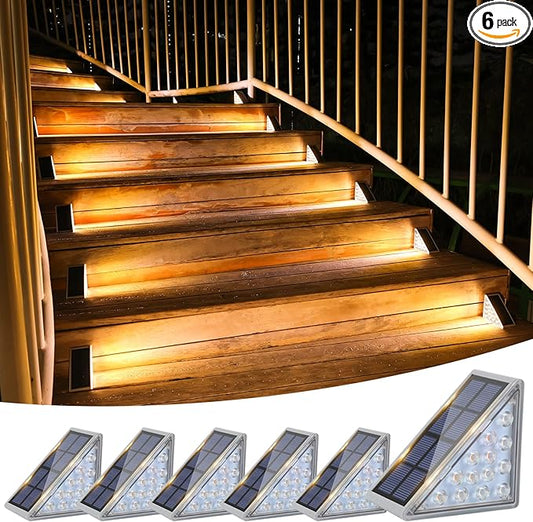 VOLISUN Solar Stair Lights 6 Pack, Solar Step Lights Outdoor Waterproof IP67, LED Outdoor Step Light,Outdoor Light Decor for Garden Stair, Deck, Front Step, Front Porch, and Patio（3000K）