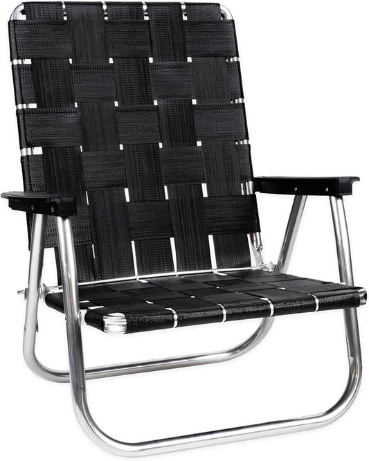 Lawn Chair USA Folding Aluminum Outdoor Patio Lawn Chair | Heavy-Duty Webbed Chairs for Camping, Sports, Beach, Yard & Tailgating | Lightweight Portable | High Back Beach Chair - Midnight