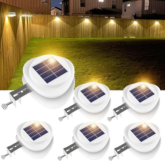 ROSHWEY Backyard Lights, 6 Pack Solar Fence Lights with 9 LED Waterproof Outdoor Gutter Lights for Eaves Garden Landscape Yard (Warm White)