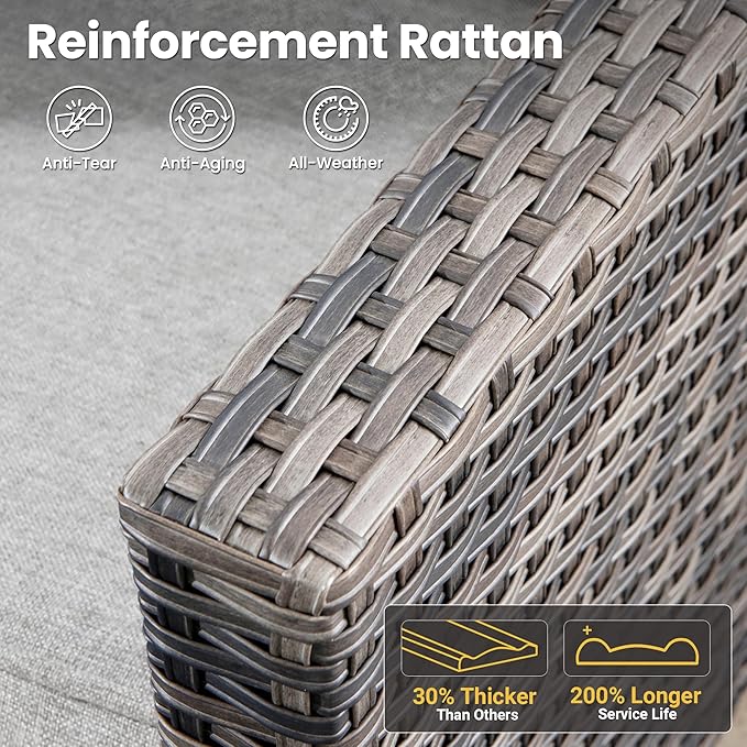 ovios 6 Pieces Patio Furniture Set with 42" Fire Pit Table, Outdoor Wicker Sofa with Comfy Cushions, All Weather High Back Rattan Couch Conversation Set, Grey