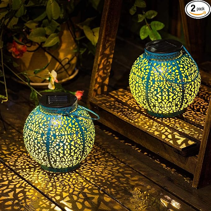 TAKE ME Solar Lanterns Outdoor Lights Waterproof Garden Lanterns for Patio,Outside Mothers Day Gifts Mom Wife Grandma Birthday Gifts [Set of 2]