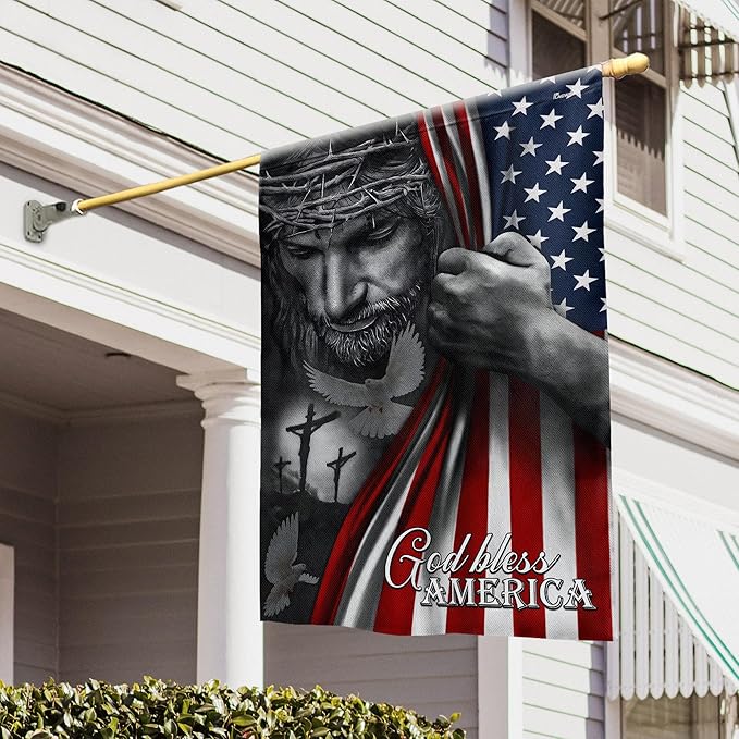 FLAGWIX Christian American Flag, God Bless America Flag - 4th of July, Independence Day Decorations for Home, Garden, 30x40 House Flag - USA Flags Premium Polyester, Decorative Indoor Outdoor Flag