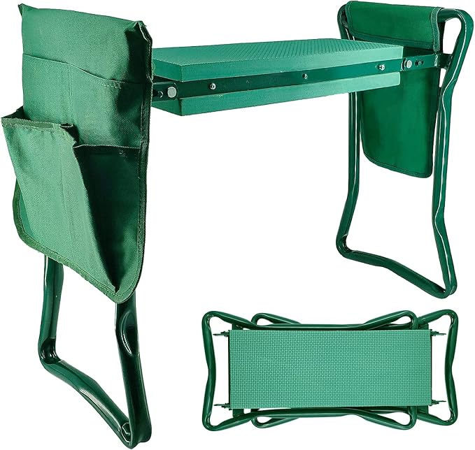 Foldable Garden Kneeler and Seat with 2 Gardening Tool Pouches Multiuse Bench with Soft Kneeling Pad,Gardening Gifts for Women Men Gardener Parent Elders Christmas