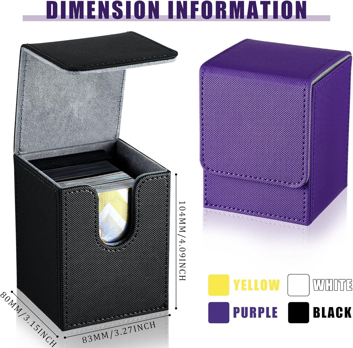 Yookeer 4 Pieces Leather Deck Card Boxes Cards Deck Game Box for Collectible Playing Card Box Compatible with MTG Commander(White, Black, Purple, Yellow,Vertical)