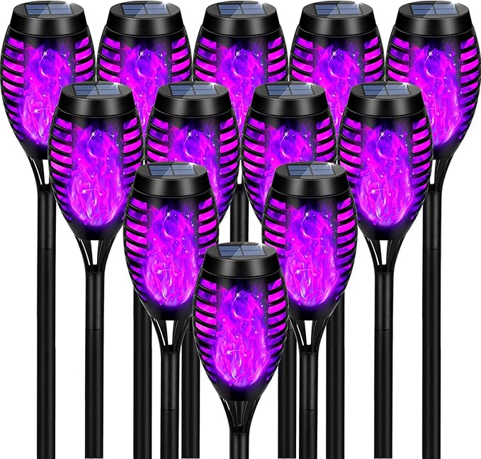 Solar Lights Outdoor, Upgraded 12 Pack Purple Solar Torch Light with Flickering Flame Waterproof for Garden Decor, Flame Torches for Outside Landscape Porch Yard Pathway Decorations