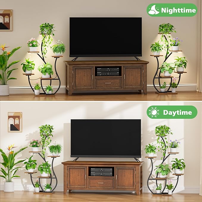 Plant Stand Indoor with Grow Lights - 2 Pack Indoor Plant Shelf, 6 Tiered Corner Plant Stands for Indoor Plants, Swan-Shaped Plant Holder, Metal Flower Display Rack for Living Room, Patio Decor（Black)