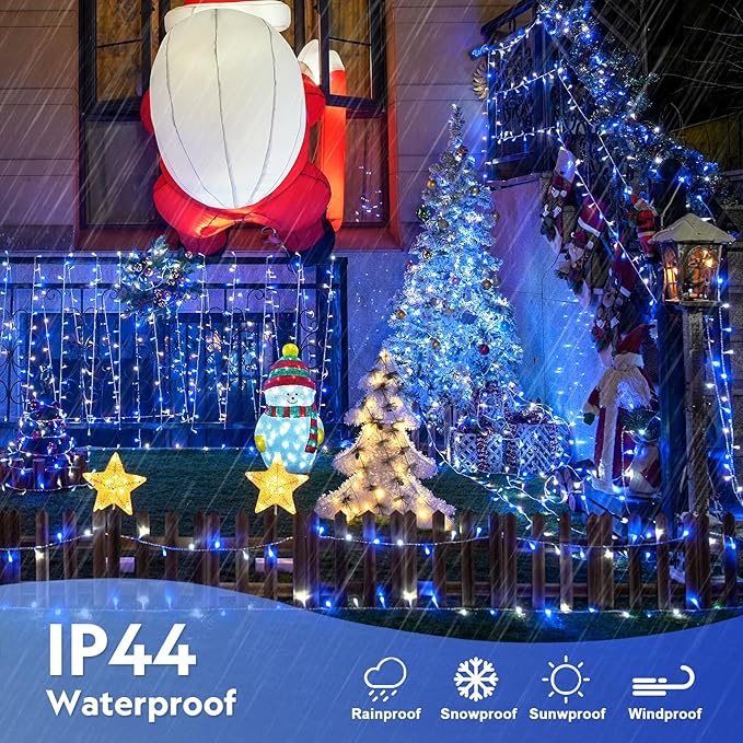 JMEXSUSS Blue and White Christmas Lights Outdoor, 8 Modes 400 LED Christmas String Lights Indoor,132ft LED Lights Plug in for Christmas Tree Party Decorations