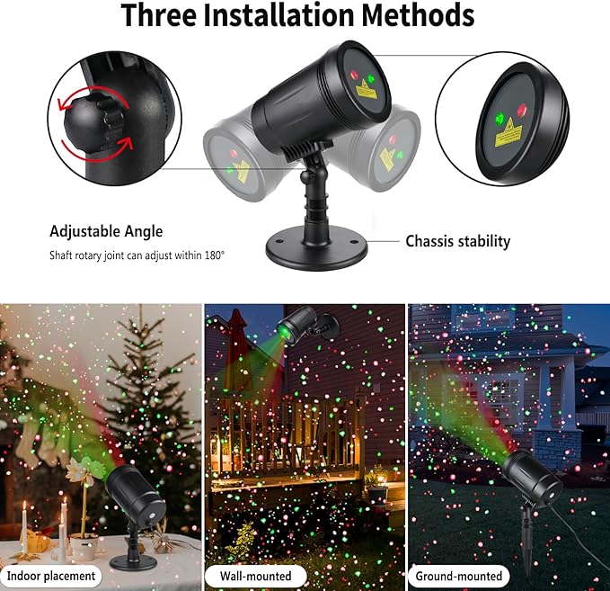 Outdoor Garden Laser Light Projector, Christmas Laser Lights with Red and Green Star Show, Waterproof Holiday Laser Light Landscape Spotlight, Suitable for Outdoor Garden, Home, Decoration, Party