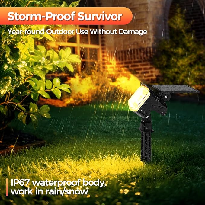 Solar Spot Lights Outdoor, 92 LEDs Landscape Lighting with 3 Lighting Modes and Auto On/Off, IP67 Waterproof Spotlights, Outdoor Solar Lights for Yard Garden, 2 Pack (Warm White)