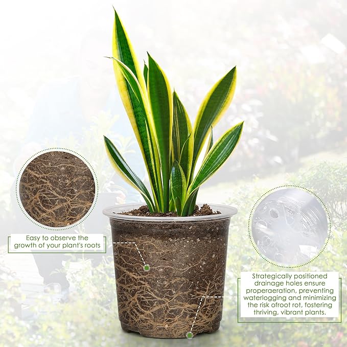 4/5/6/7 Inch Clear Nursery Pots for Plants with Sacuers 15 Pack, Plastic Flower Pots with Drainage Holes, Variety Pack Seedlings Garden Pot for Indoor Outdoor (5 inch)