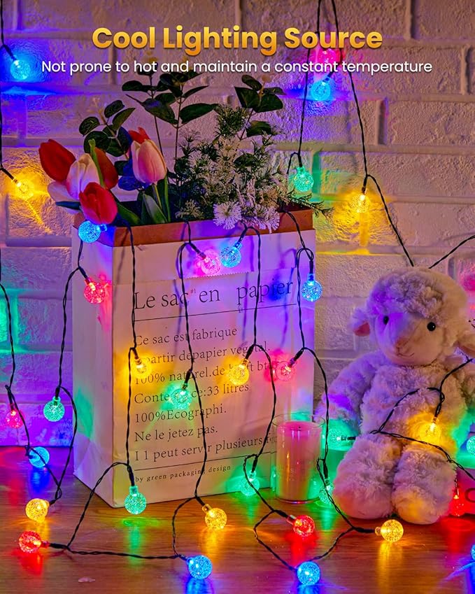 Brightown Solar String Lights Outdoor 60 Led 35.6 Feet Crystal Globe Lights with 8 Lighting Modes, Waterproof Solar Powered Patio Lights for Garden Yard Porch Wedding Party Decor (Multicolor)