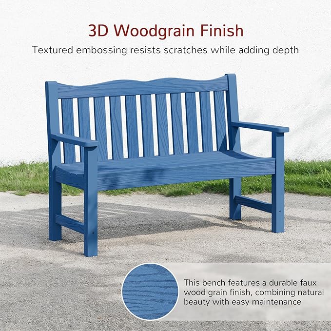 Stoog Outdoor Bench, 2-Person All-Weather HIPS Garden Bench with 800 lbs Weight Capacity, Never Rot or Fade, Waterproof Bench, for Outdoor, Patio, Garden, Porch, Backyard and Park, Blue