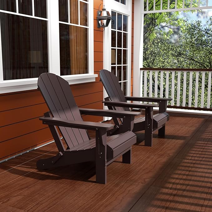 Westin Outdoors Laguna WO Home Furniture Adirondack Chair 2 PCS Set Outdoor Folding Patio Chair for Bon Fire Pit Garden Lawn Backyard Lounging Relaxing (Dark Brown)