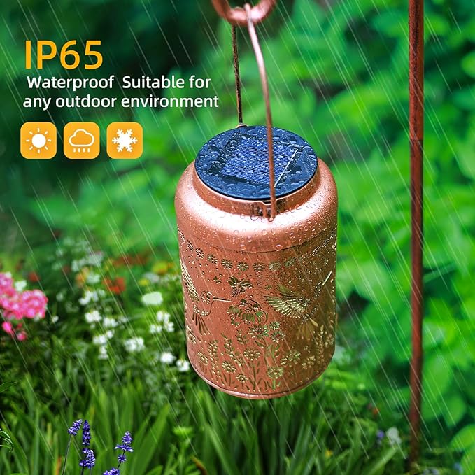 Hummingbird Solar Lanterns Outdoor Waterproof Hanging Solar Lights Metal Decorative LED Lanterns Outside Decor for Garden,Yard,Patio,Lawn Christmas Gifts for Women Mom