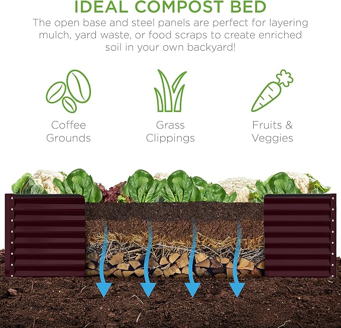 Best Choice Products 8x4x2ft Outdoor Metal Raised Garden Bed, Deep Root Planter Box for Vegetables, Flowers, Herbs, and Succulents w/ 478 Gallon Capacity - Burgundy