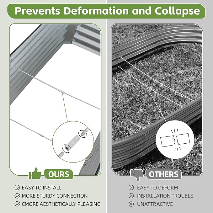 8x2x2ft Raised Garden Bed - Galvanized Deep Root Planter Boxes Outdoor with Wing Nuts and Safety Edges for Gardening Vegetables, Flowers, Herbs, Succulents - Silver