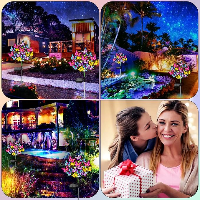 Solar Garden Lights Outdoor Waterproof Solar Lights 2 Pack with New Upgraded 72 LED 34 Butterfly Outdoor Solar Lights for Yard Outside Garden Pathway Decor Gifts for Womens Mother's Day