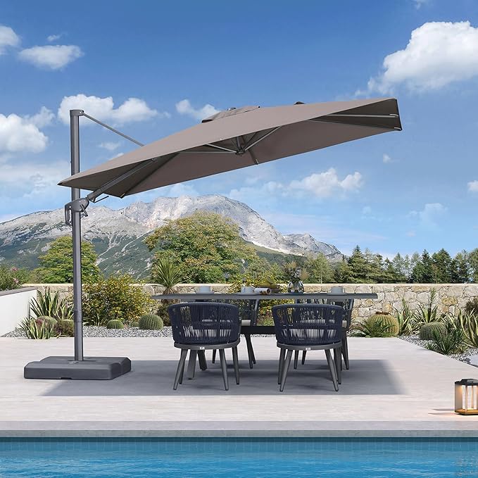 PURPLE LEAF 10' X 6.5' Left-right Tilting Outdoor Patio Umbrella Swivel Offset Cantilever Heavy Duty Rectangle Aluminum Umbrella with UV Resistant for Deck Pool Patio Backyard, Ash Mocha