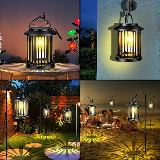 Solar Lanterns Outdoor All-Weather Resistance Upgraded Solar-Powered LED Flame Lanterns - Waterproof Outdoor Hanging Solar Lighting for Garden, Porch, and Pathway Decor (2)