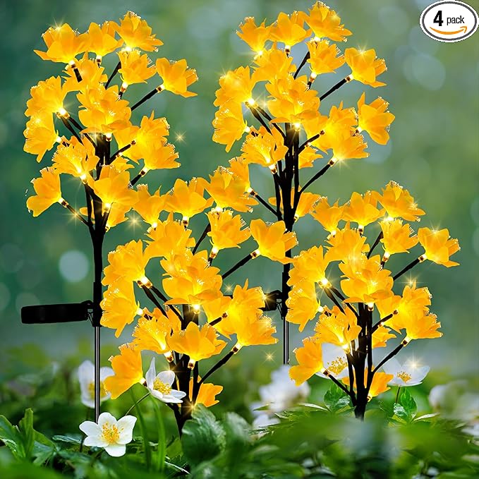 MAGGIFT Solar Lights Outdoor Garden Decorative Flowers, Waterproof Solar Garden Lights with 20 Yellow Lily Flowers,LED Solar Powered Landscape Lights for Yard Garden Patio (Yellow, 4Pack)
