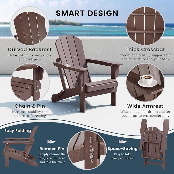 Westin Outdoors Laguna WO Home Furniture Adirondack Chair 4 PC Set Classic Outdoor Patio Folding Chair for Bon Fire Pit Lawn Backyard Beach Plastic Weather-Resistant (Dark Brown)