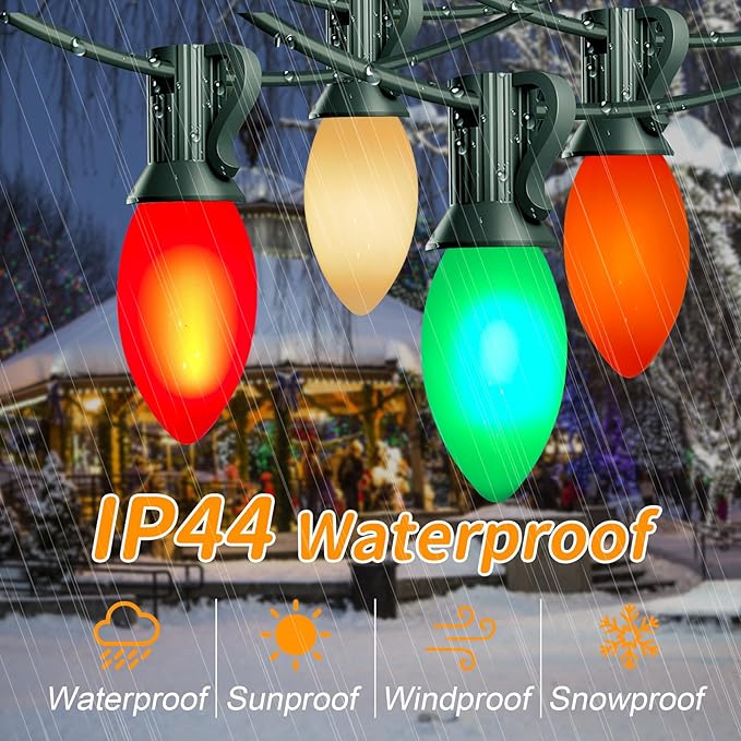 C9 LED Christmas Lights,25FT Vintage C9 Multicolor Christmas Lights Outdoor with 26 Colorful Ceramic LED Bulbs,Connectable Waterproof Christmas Lights for Outdoor Christmas Decorations Tree Garden Gar