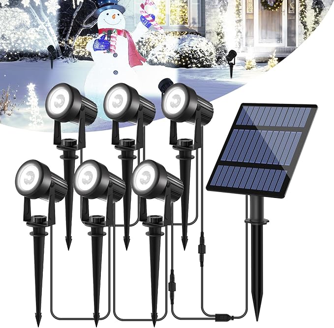 T-SUNUS Solar Garden Spotlight Outdoor 6-in-1, White Landscape Spot Lights IP65 Waterproof, 5W Separated Panel, Dusk to Dawn 6000K Spotlights for Tree Patio Yard Driveway Pathway Pool Porch Walkway