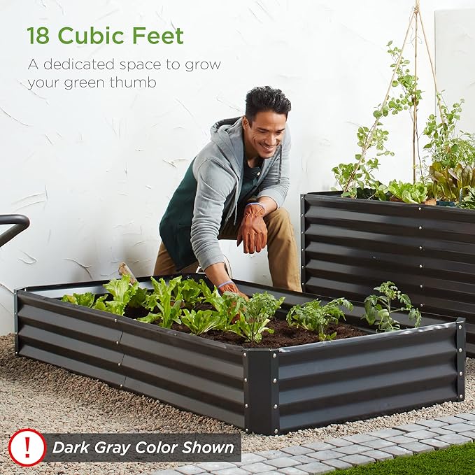 Best Choice Products 6x3x1ft Outdoor Metal Raised Garden Bed Box Vegetable Planter for Vegetables, Flowers, Herbs, and Succulents - Silver