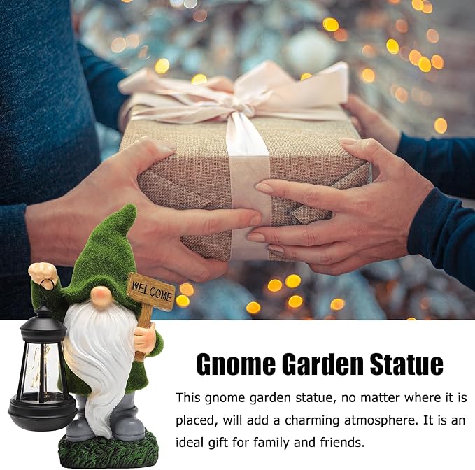 Garden Gnome Statue Solar Light Outdoor Decorations Figurine Welcome Sign with Lantern Sculpture Garden Decor Lawn Patio Yard Porch Outside Housewarming Gifts for Women Mother's Day Grandma
