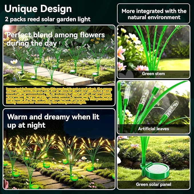 6 Packs Reeds Solar Garden Light, 30 Inch Garden Solar Light with 36 Bulbs, Intelligent Light Control System, IP65 Waterproof, Outdoor Solar Light for Decorating Yard, Pathway(Warm Color)