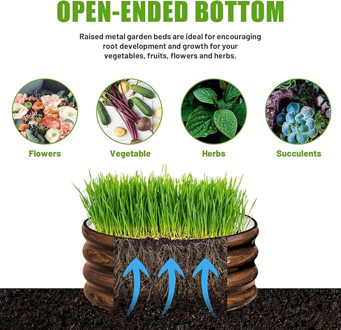 SnugNiture 3 Pcs 2x2x1ft Round Galvanized Raised Garden Bed Kit Outdoor, Metal Planter Box for Planting Plants Vegetables, Brown