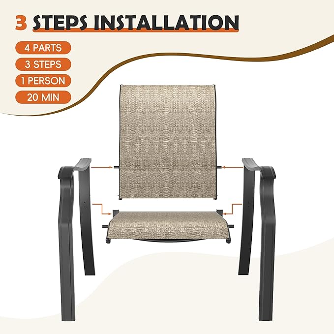 UDPATIO Patio Dining Chairs Set of 4, High Back Wide Seat Outdoor Furniture Chairs with All Weather Breathable Textilene, for Lawn Garden Backyard, Brown