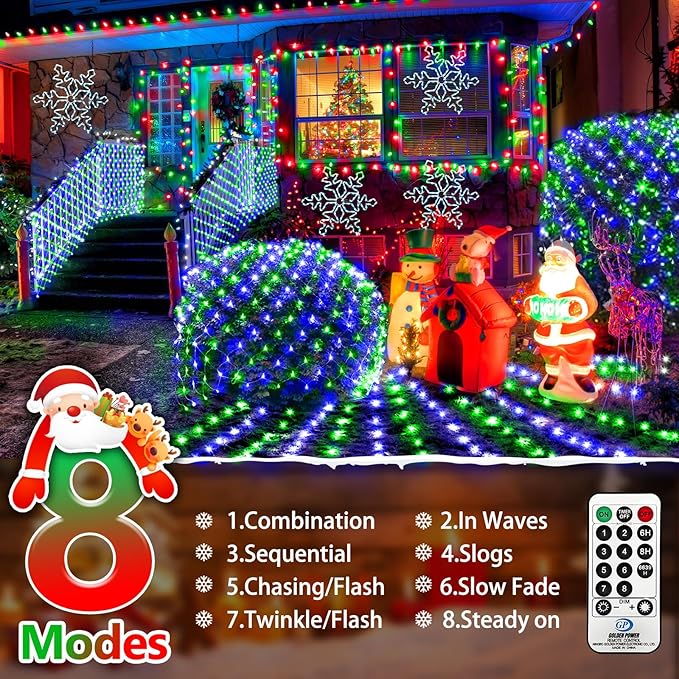 KNONEW Christmas Net Lights 360 LEDs 13ft x 9.8ft Outdoor Mesh Lights Connectable Waterproof 8 Modes & Timer Plug-in Net Fairy Lights for Bushes Garden Party Wedding Holiday,Blue and Green