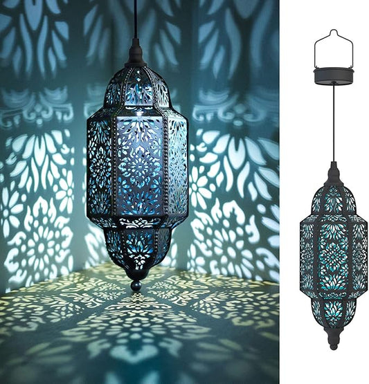 Twinkya Hanging Solar Lights Outdoor Garden Decorative Solar Lantern Waterproof Metal Moroccan Outdoor Decorations for Patio Pathway Yard Porch Backyard Garden Decor (Black, 1 Pack)