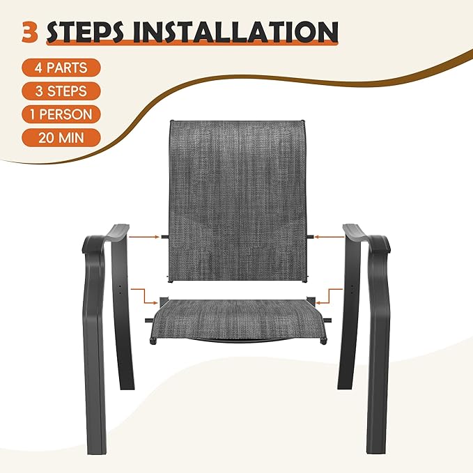 UDPATIO Patio Dining Chairs Set of 6, High Back Wide Seat Outdoor Furniture Chairs with All Weather Breathable Textilene, for Lawn Garden Backyard, Dark Grey