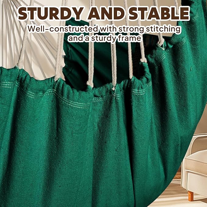 Chihee Hammock Chair Hanging Swing 2 Pillows Included,Strong Webbing Straps and Hooks for Easy Hanging Soft Cotton Hanging Chair Side Pocket Tassel Chair Comfort Indoor Outdoor