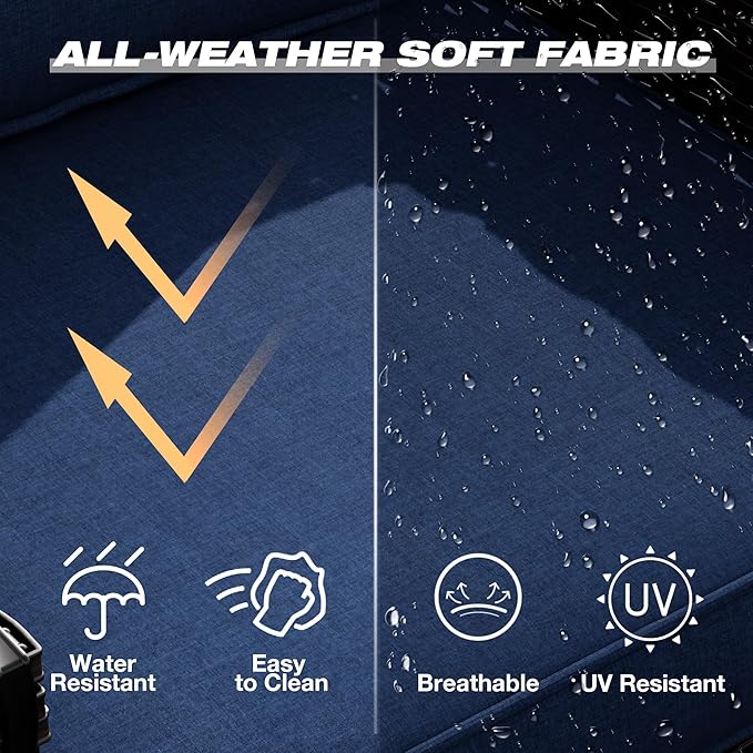 Joyside Wicker Patio Furniture Sets, 5 Pieces Upgraded Large Size Outdoor Furniture with Patio Dining Chairs, 3-Seat Sofa and Outdoor Ottoman, Thick Cushions, Wide Armrest