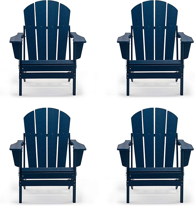 Westin Outdoors Laguna WO Home Furniture Adirondack Chair 4 PC Set Classic Outdoor Patio Folding Chair for Bon Fire Pit Lawn Backyard Beach Plastic Weather-Resistant (Navy Blue)