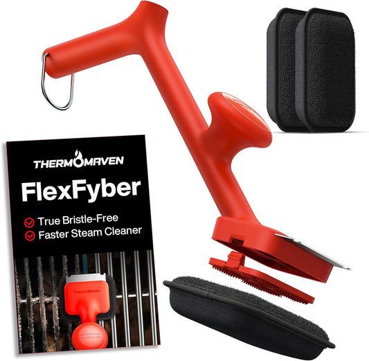 Grill Brush Bristle Free with 3 Replacement Brush Heads, Steam Grill Brush with Scraper, Non Metal Bristles for Cast Iron, Stainless-Steel Grates, Safe for Non-Stick Surface