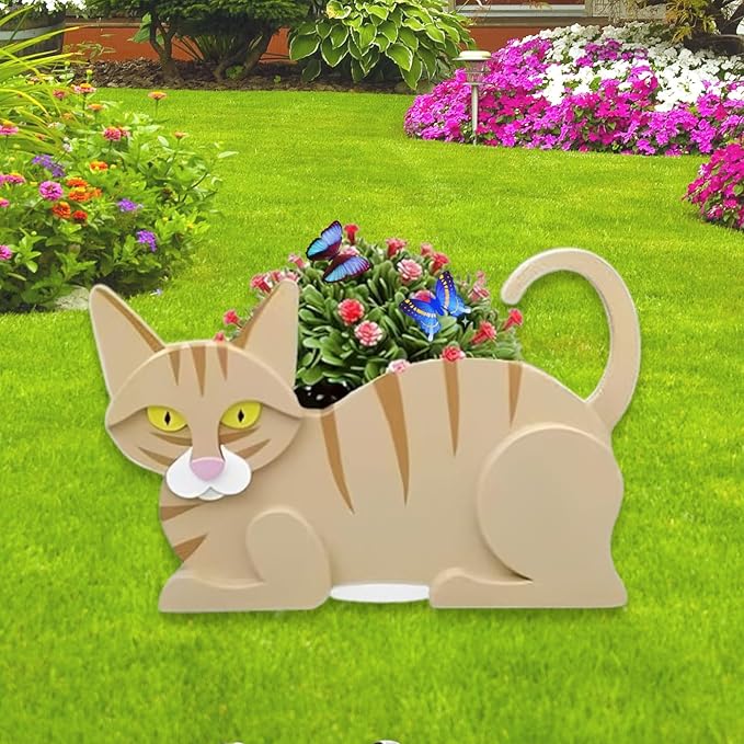 Yellow Cat Planter Plant Pots,Cute Garden Cat Flower Planter,Cat Planters Birthday Gifts for Women,Office,Indoor/Outdoor Decor（12.5 * 5.6 * 7.8in）